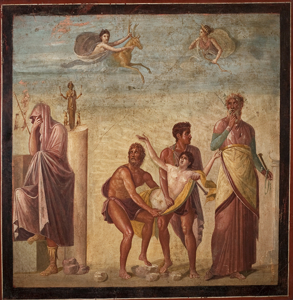 Фреска, изображающая жертвоприношение Ифигении Дом трагического поэта, Помпеи